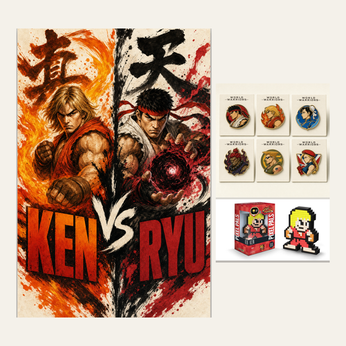 Ken Collector Bundle — Pixel Pals Ken, rivalry poster, and World Warriors enamel pin set