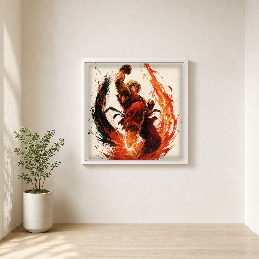 Ken SF6 Digital Art Print — framed mockup B. MOCKUP ONLY: a physical frame is NOT included; this is a digital art print.